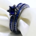 thumbnail image 4 of 2 Matching Rings Couple Ring Black Gold Plated 1CT Blue CZ Women Wedding Ring Sets Female, 4 of 7