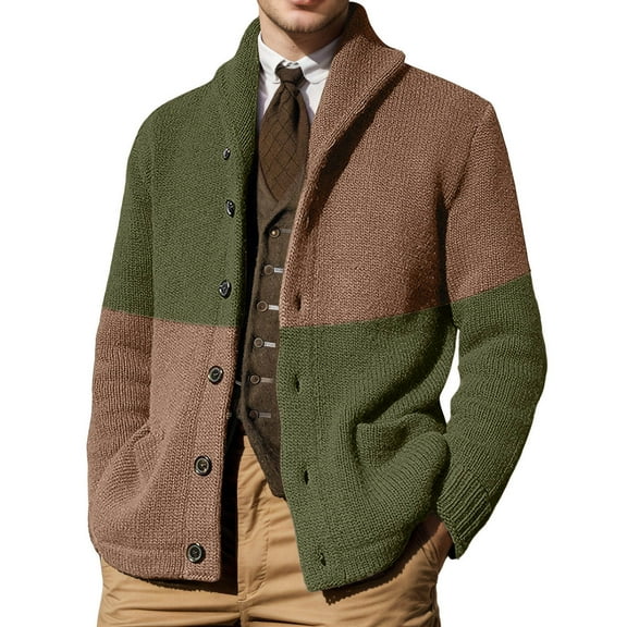 RMGVDSD Men's Sweater Coat Long Sleeve Open Front Cardigan Stylish Color Block Casual Daily Wear Autumn Winter Comfortable Knit Outerwear Sweater Fall Tops