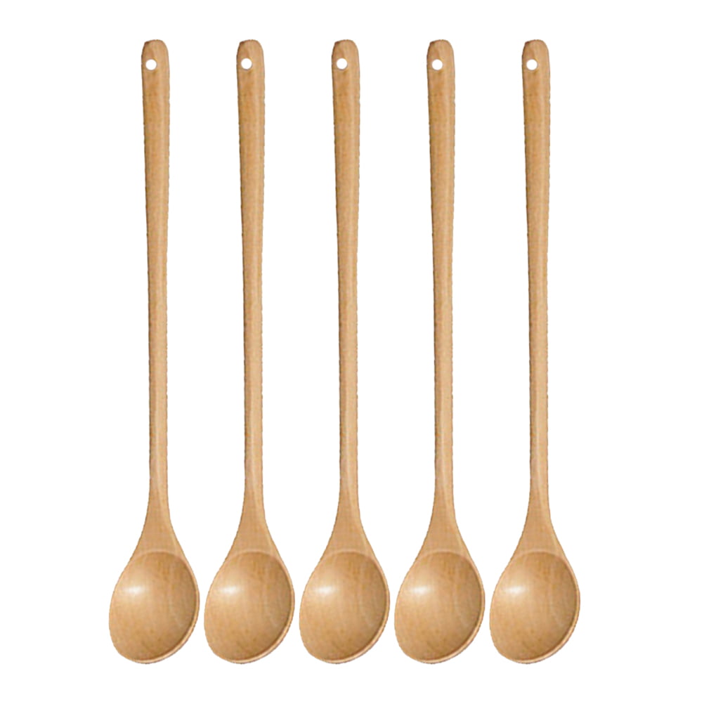 Positive Paint Color Luxshiny Wooden Spoons Natural Long Handle Stirring Spoons Pure Color Coffee Tea Spoons Bath Salt Spoon for Food 33CM 