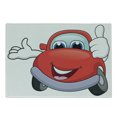 thumbnail image 1 of Cars Cutting Board, Cartoon Red Car with Eyes Mouth and Hands with a Thumbs up Happy Image Print, Decorative Tempered Glass Cutting and Serving Board, Small Size, Vermilion Lilac, by Ambesonne, 1 of 1