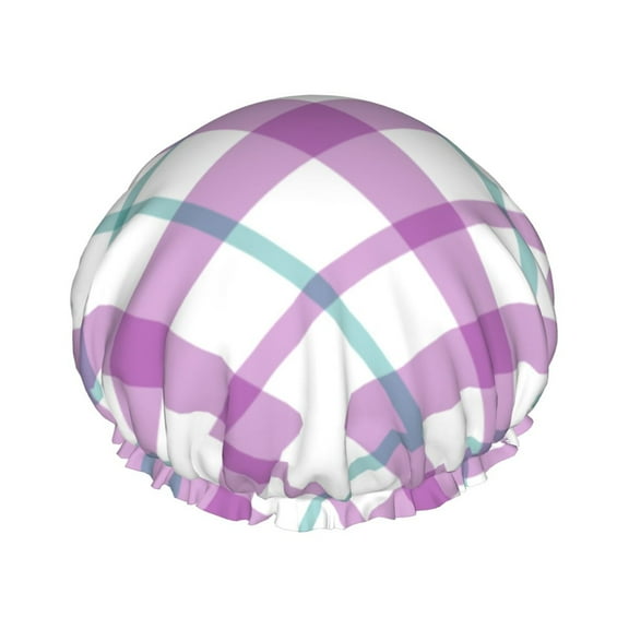 YFYANG Women's Double Waterproof Shower Cap, Elegant Purple Plaid Reusable Hair Cap for All Hair Styles and Head Sizes