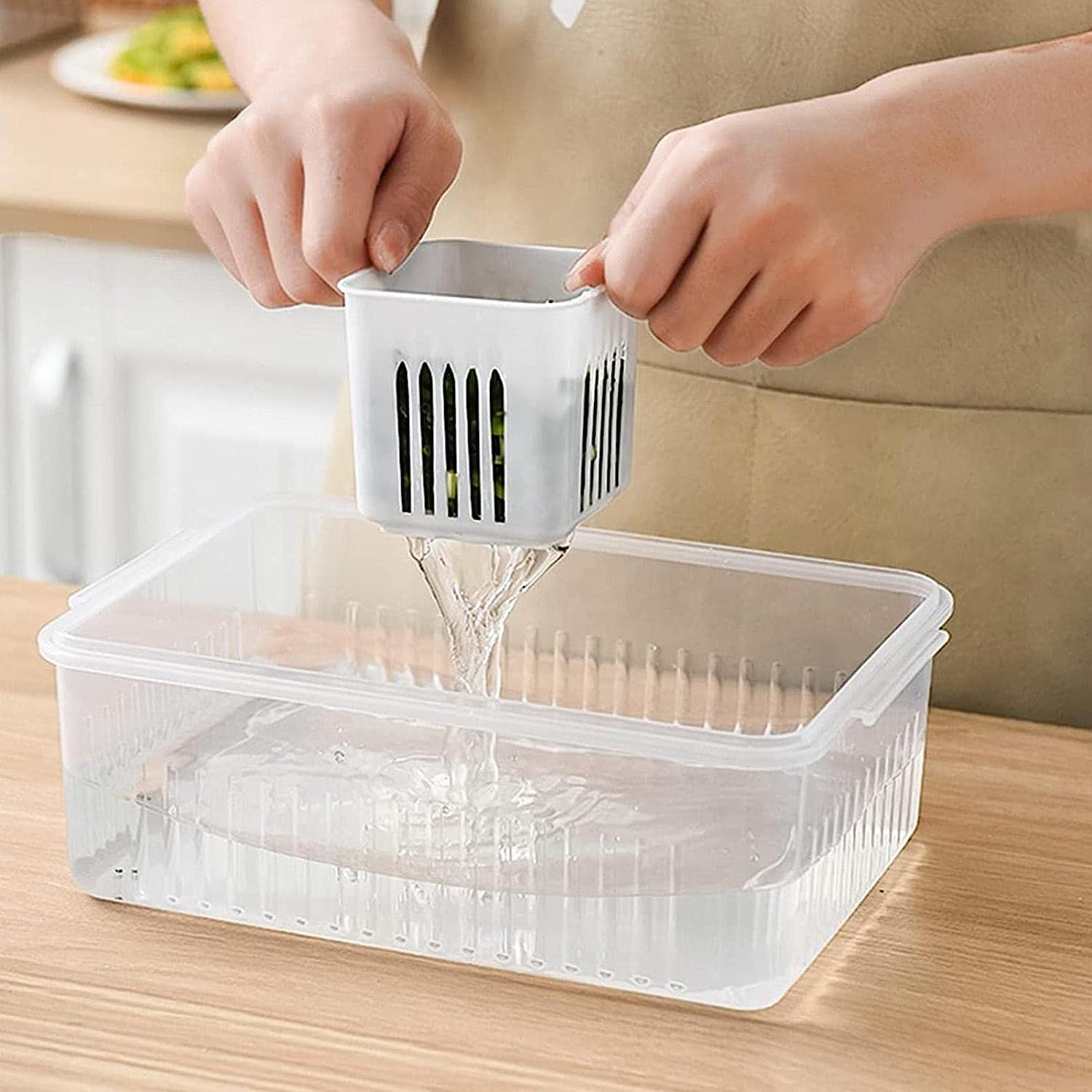1pc Dual Grid Sealed Food Storage Container With Lid, Multifunctional  Plastic Organizer For Kitchen & Fridge