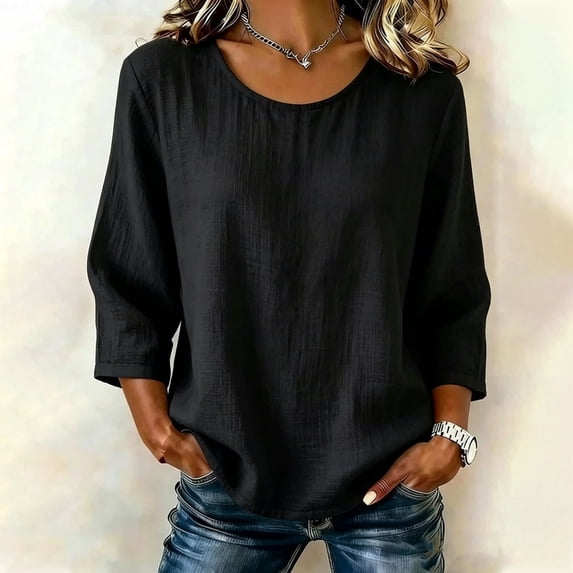 jjayotai Cotton Linen Tops for Women Crew Neck Loose Fit Long Sleeve Shirts Casual Fall Blouses Work Weekend Travel