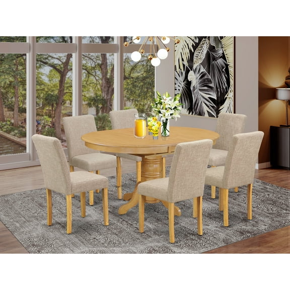 East West Furniture Dining Room Set Oak, AVAB7-OAK-04