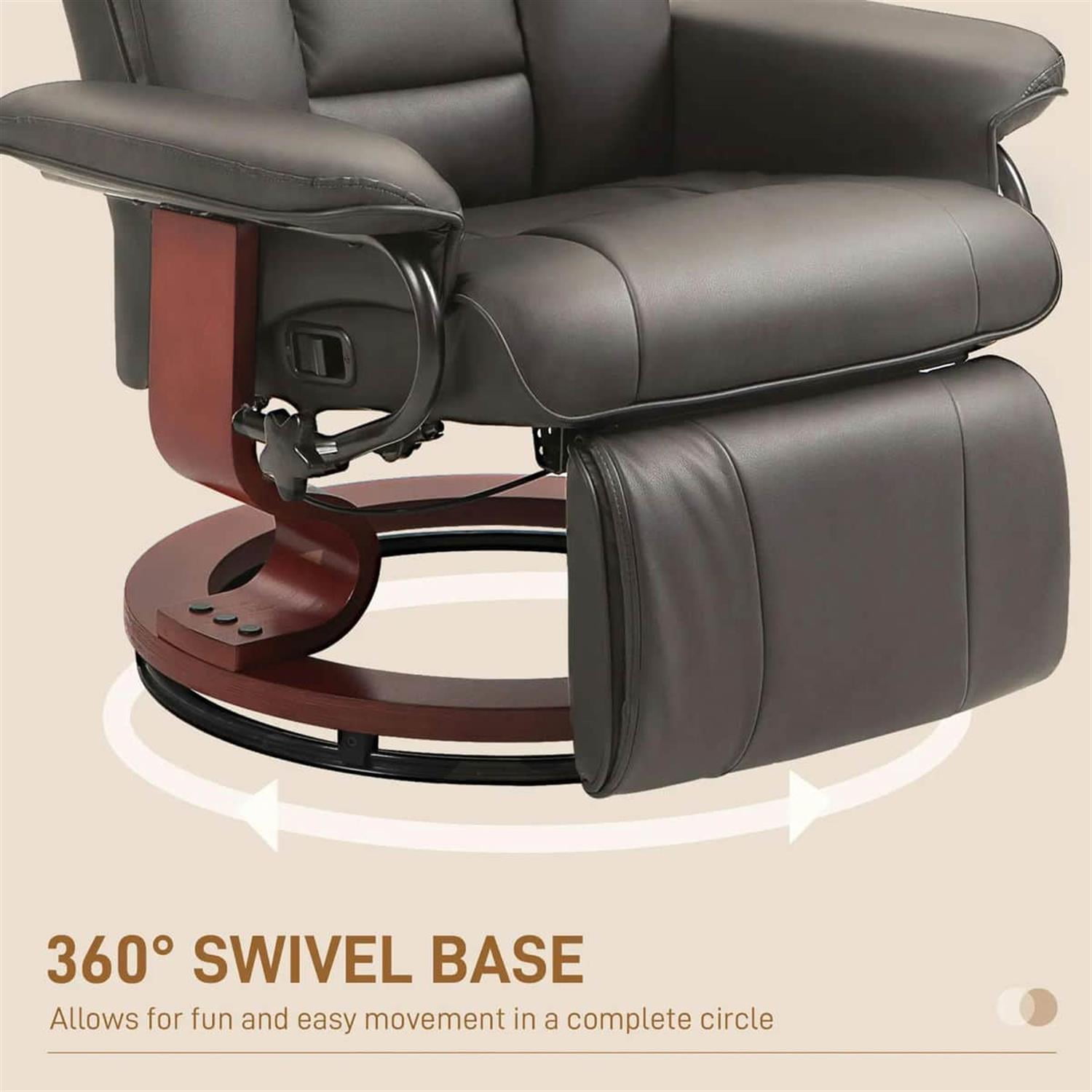 Demi Bonn 40" Modern RV Recliner, High-Quality PU Leather Swivel Armchair with Footrest for Living Room, Brown
