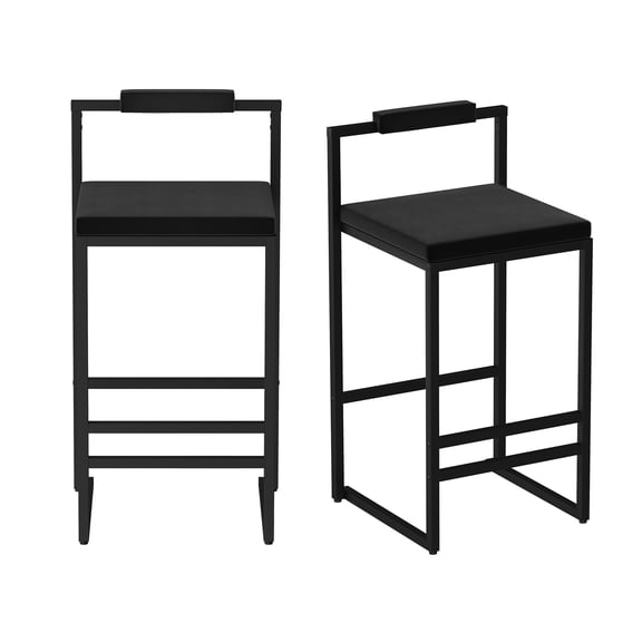 Xukmct 2 Pack Counter Height Barstools with Metal Footrest, Velvet Upholstered Bar Stools for Kitchen, Bar, Dining Room, Black