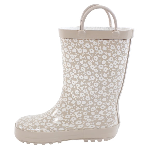 Hudson Baby Infant Girl Rain Boots, Taupe Ditsy Floral, 4 Toddler