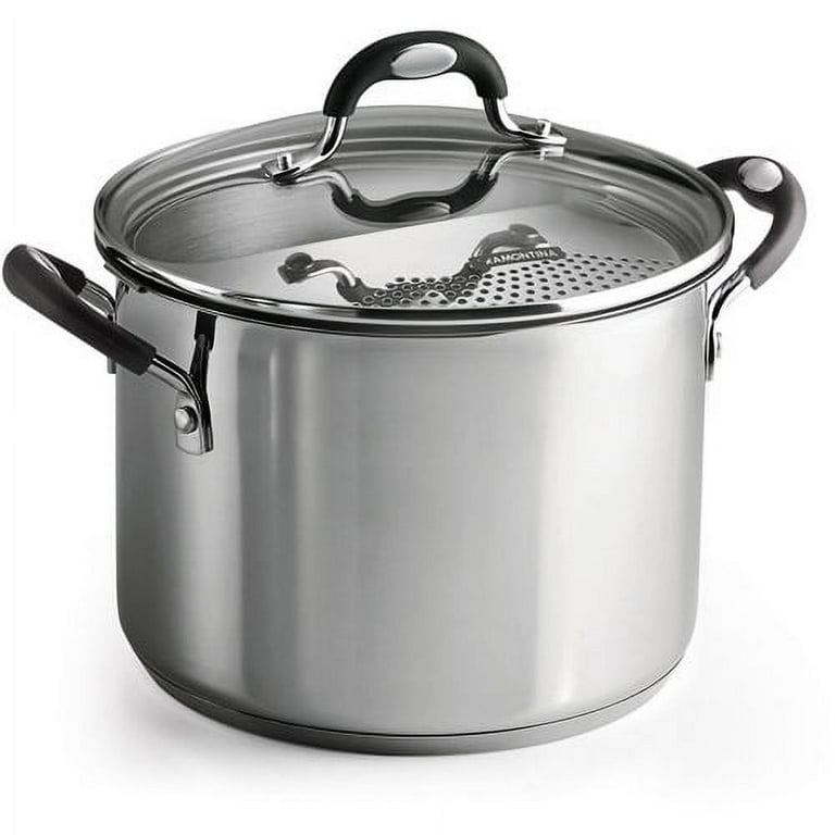 SLOTTET 6 Quart Stainless Steel Stock Pot with Strainer Glass Lid,6 Qt Soup  Pot Multipurpose Stockpot with Pour Spout,Stay-cool silicone Handle.