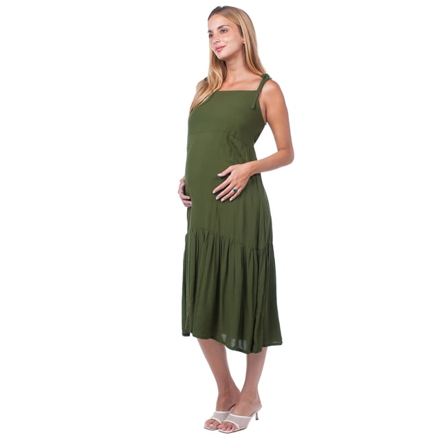Vestido Maternidad Largo Rayón Fresco Vestido Embarazo Verano Casual Juvenil Amplio Color Verde Militar
