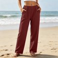 thumbnail image 2 of DHFJKG Linen Pants Women Loose Fit Straight Leg Elastic Waist Summer Casual Lightweight Beach Pants With Pockets Stylish Trousers, 2 of 5