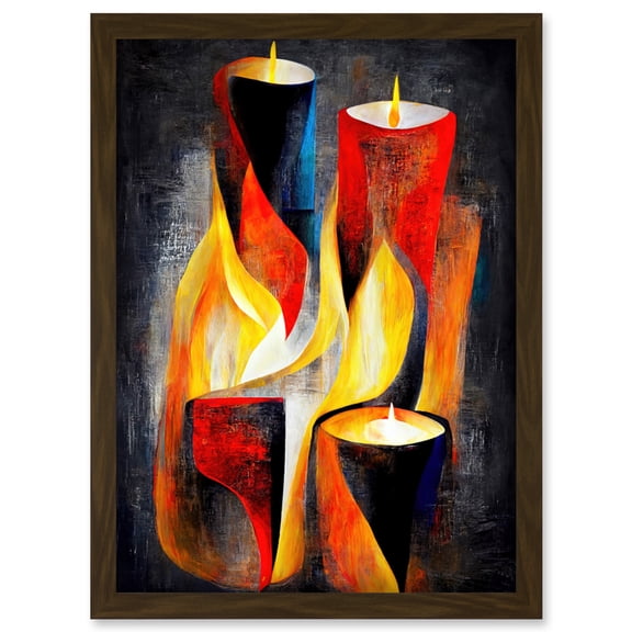 Cubist Candles Flames Surrealist Still Life Oil Painting Artwork Framed Wall Art Print A4