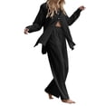 thumbnail image 1 of SAYOO Trajes casuales para mujeres, blusa de manga larga con solapa de color sólido + pantalones elásticos SAYOO moda, 1 of 3