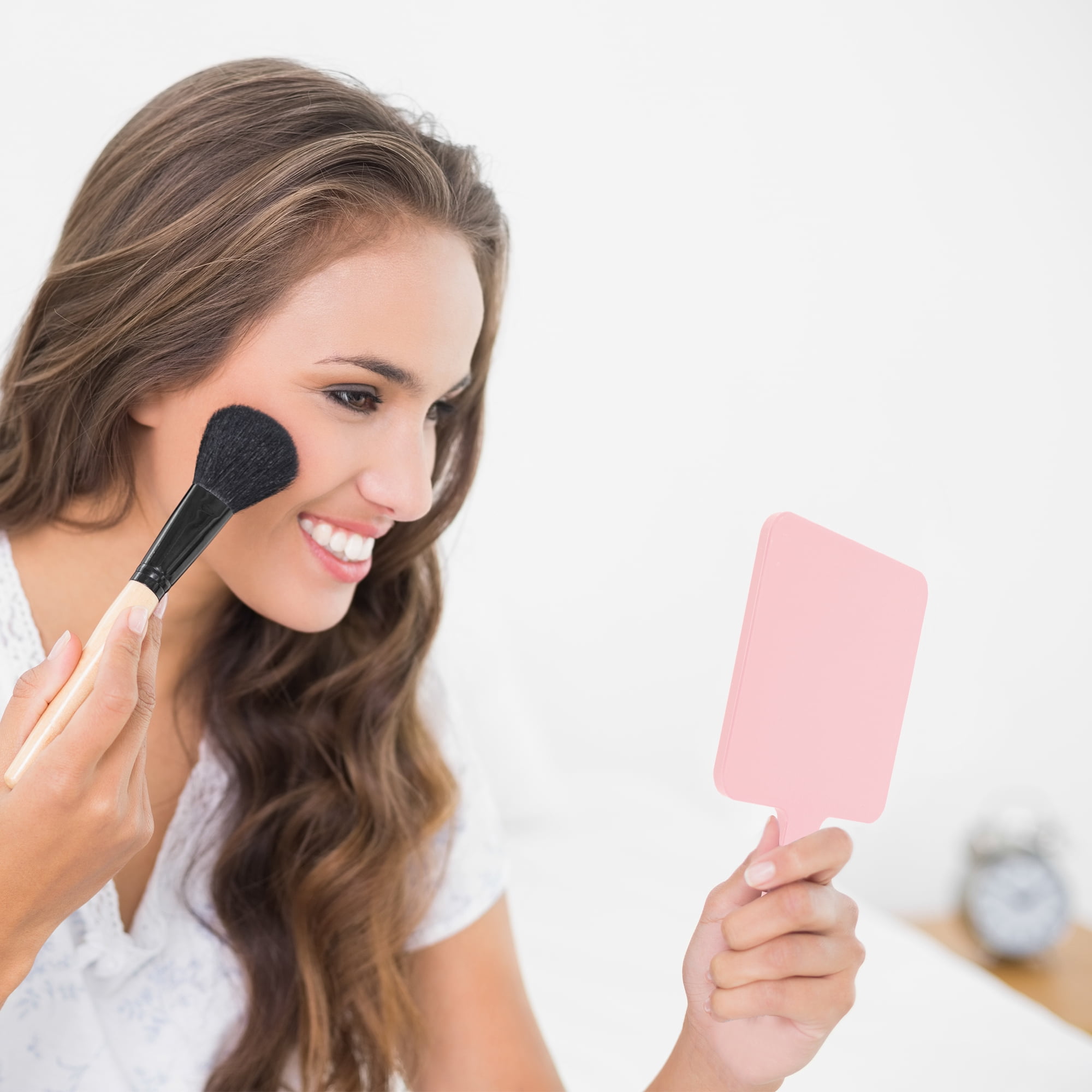 Unique Bargains 2pcs Delicate Square Handheld Mirrors for Personal Grooming Light Pink