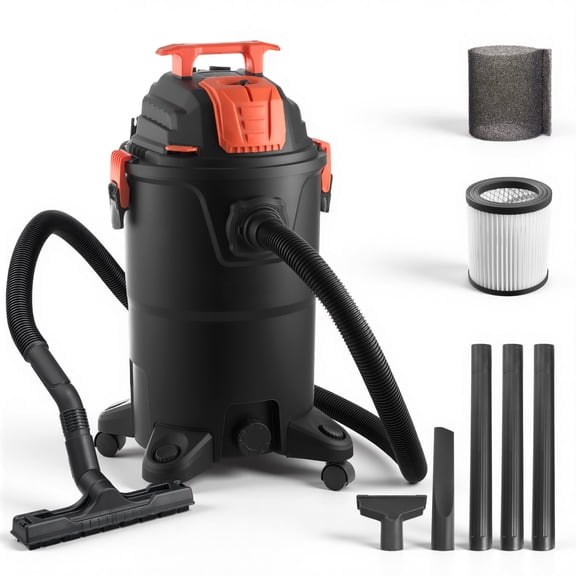 KFFKFF 8 Gallon Wet Dry Vacuum Cleaner, 4.5 Peak HP Portable with One-Button Self-Cleaning, Dual-Filter System, 900W Input Power, 1.25in x 7ft Hose, 9.8ft Cord for Workshop, Garage, Home, and Jobsite