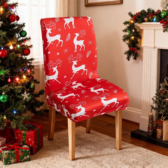 Christmas Stretch Chair Covers Set of 1 Removable Washable Dining Chair Protectors for Holiday Party Home Decor(A)