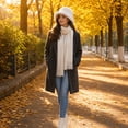 thumbnail image 4 of Bexdxz Long Pile Faux Fur Bucket Hat, Soft Fuzzy Fluffy Wide Brim Winter Fisherman Cap, Warm Outdoor Cold Weather Hat for Women Beige, 4 of 5