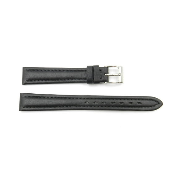 Women's 14mm Black Genuine Leather Dual Padding Long Watch Band