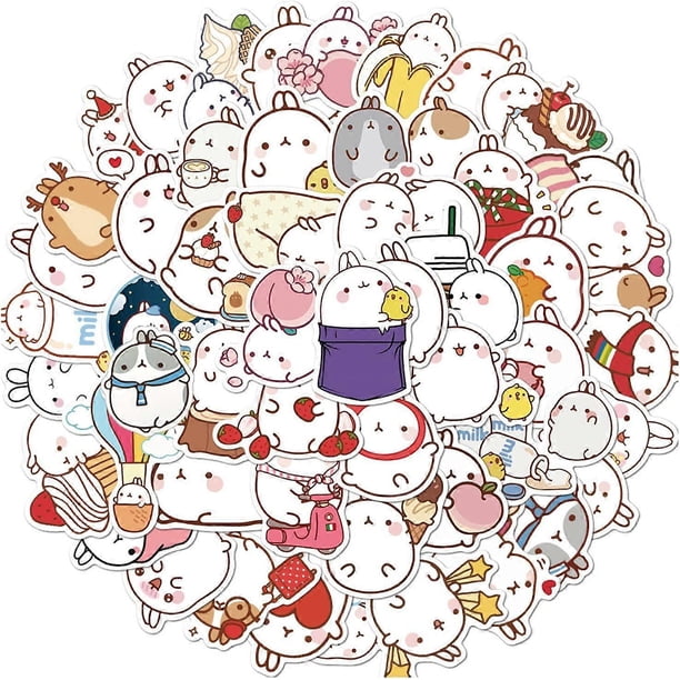Cute Kawaii Cartoon Chubby Rabbit Stickers 100PCS/2 Sticker Packs Decals for Kids Girl DIY Stationery Guitar Laptop Skateboard Lovely Anime Sticker