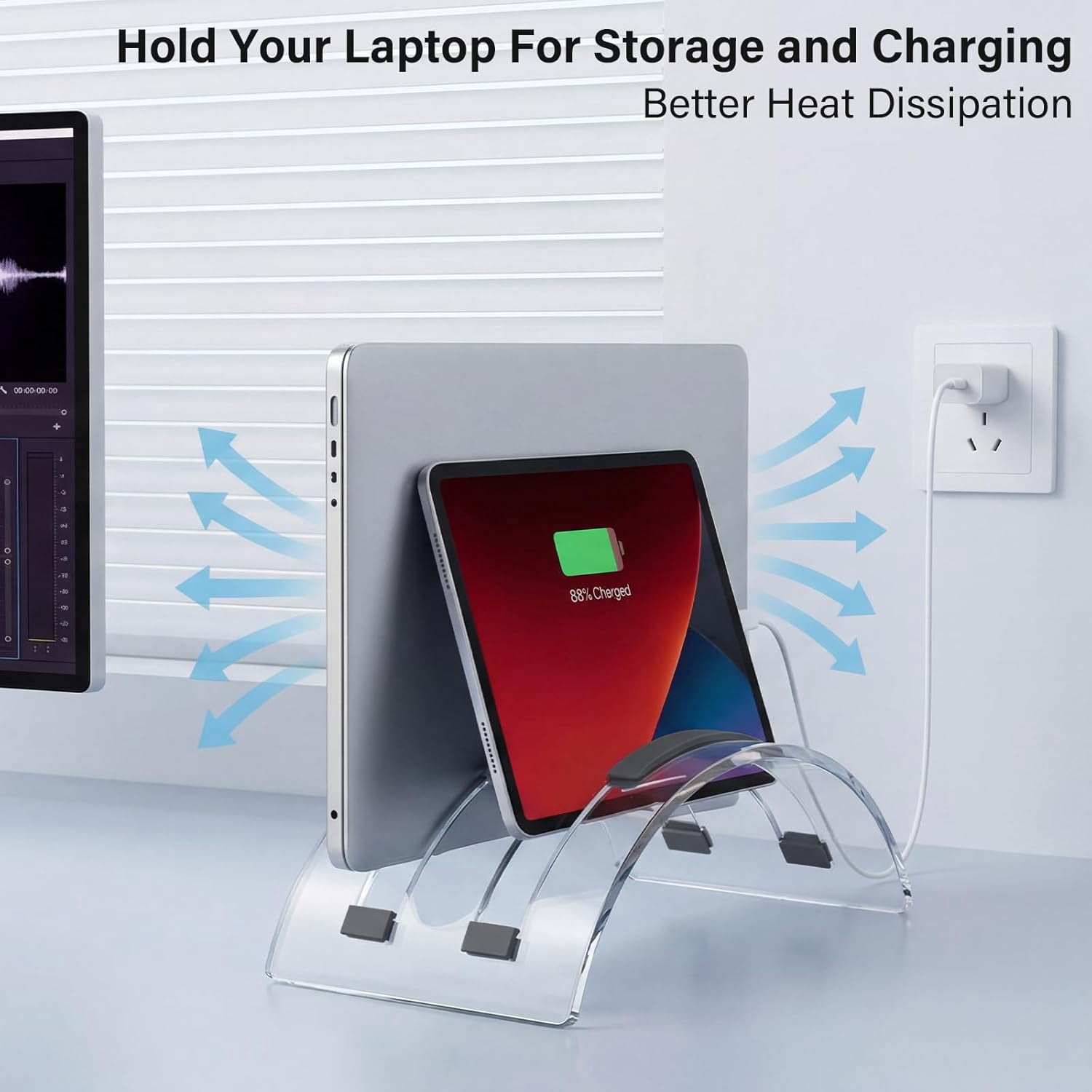 Vertical Dual Laptop Stand Acrylic Desktop Notebook Dock Invisible Vertical Laptop Holder for Desk Office Home Supplies Space Saving Organizer