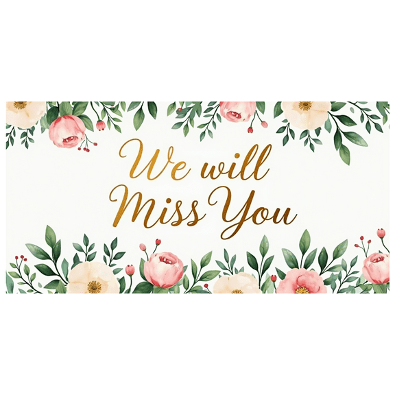 Floral Design Farewell Banner Elegant Style We Will Miss You Goodbye Decoration for Retirement Party Office Celebration Goodbye Event