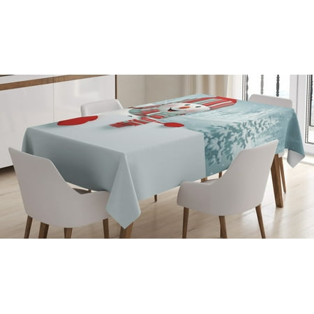 

Snowman Tablecloth Smiling 3D Style Mascot with Hat and Scarf Snowy Mountains Trees Seasonal Happy Rectangular Table Cover for Dining Room Kitchen 52 X 70 Inches Multicolor by Ambesonne