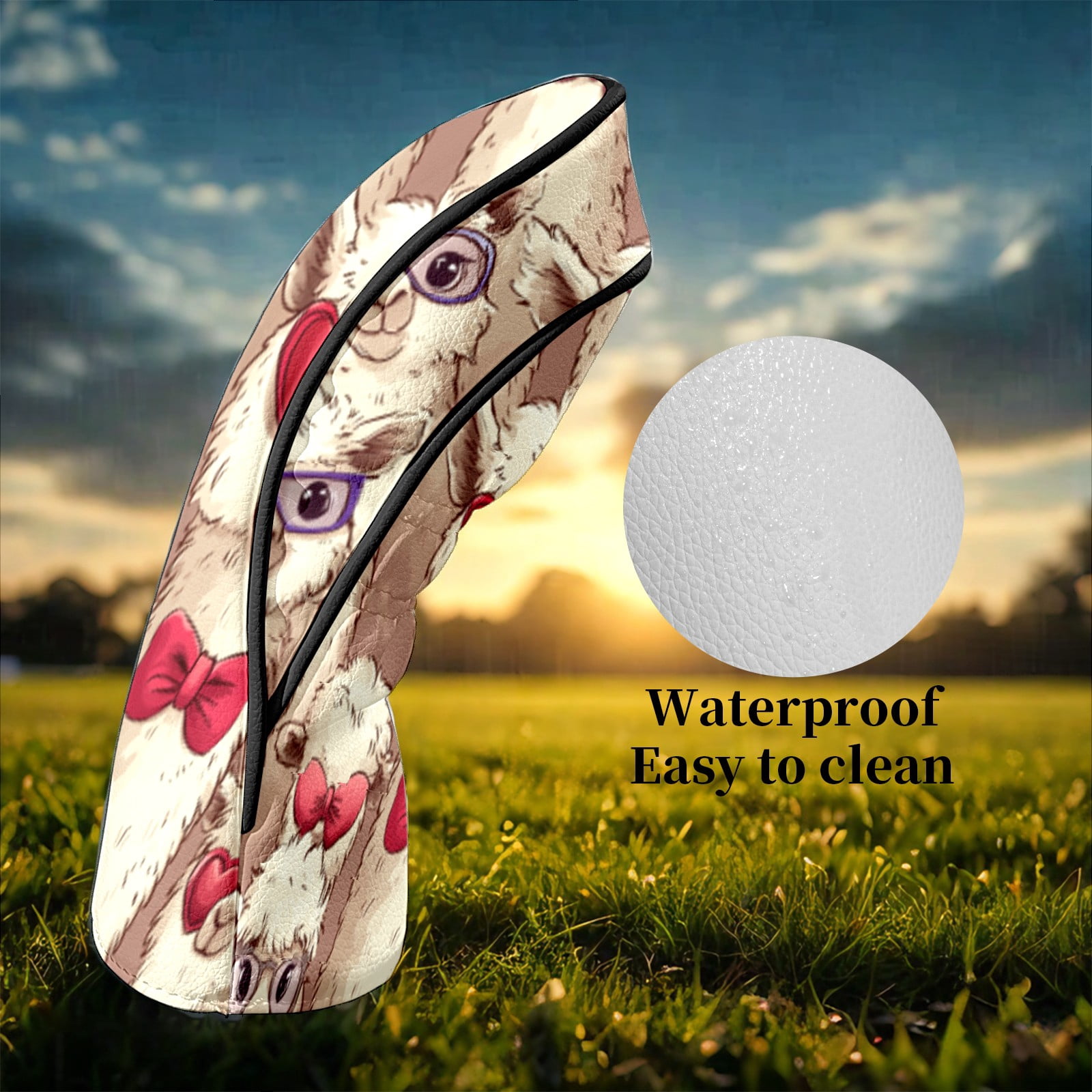 Golf Club Head Covers Funny Alpaca Waterproof Leather Golf Head Covers for Men Women Driver Head Cover Fairway Headcover for Golf Lovers