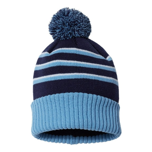 Richardson - Stripe Pom Cuffed Beanie - 134 - Navy/ Columbia Blue/ White
