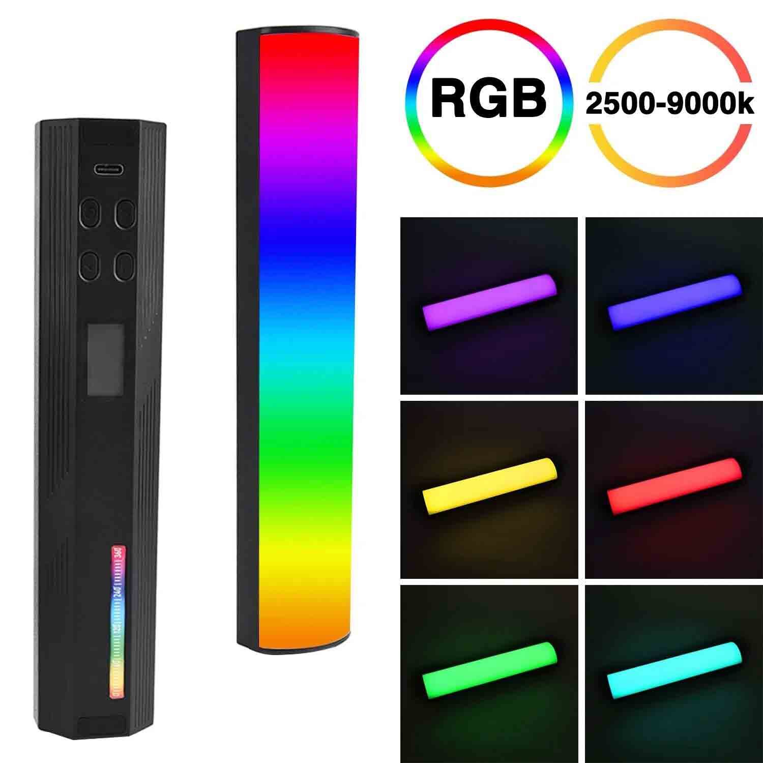Portable W200RGB Tube Light Fill Light Magnetic LED Video Light 2500K-9000K Lamp Rechargeable 3000mAh Tripod