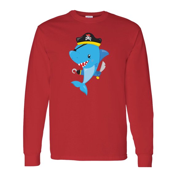 Inktastic Pirate Shark, Cute Shark, Little Shark, Blue Shark Long Sleeve T-Shirt