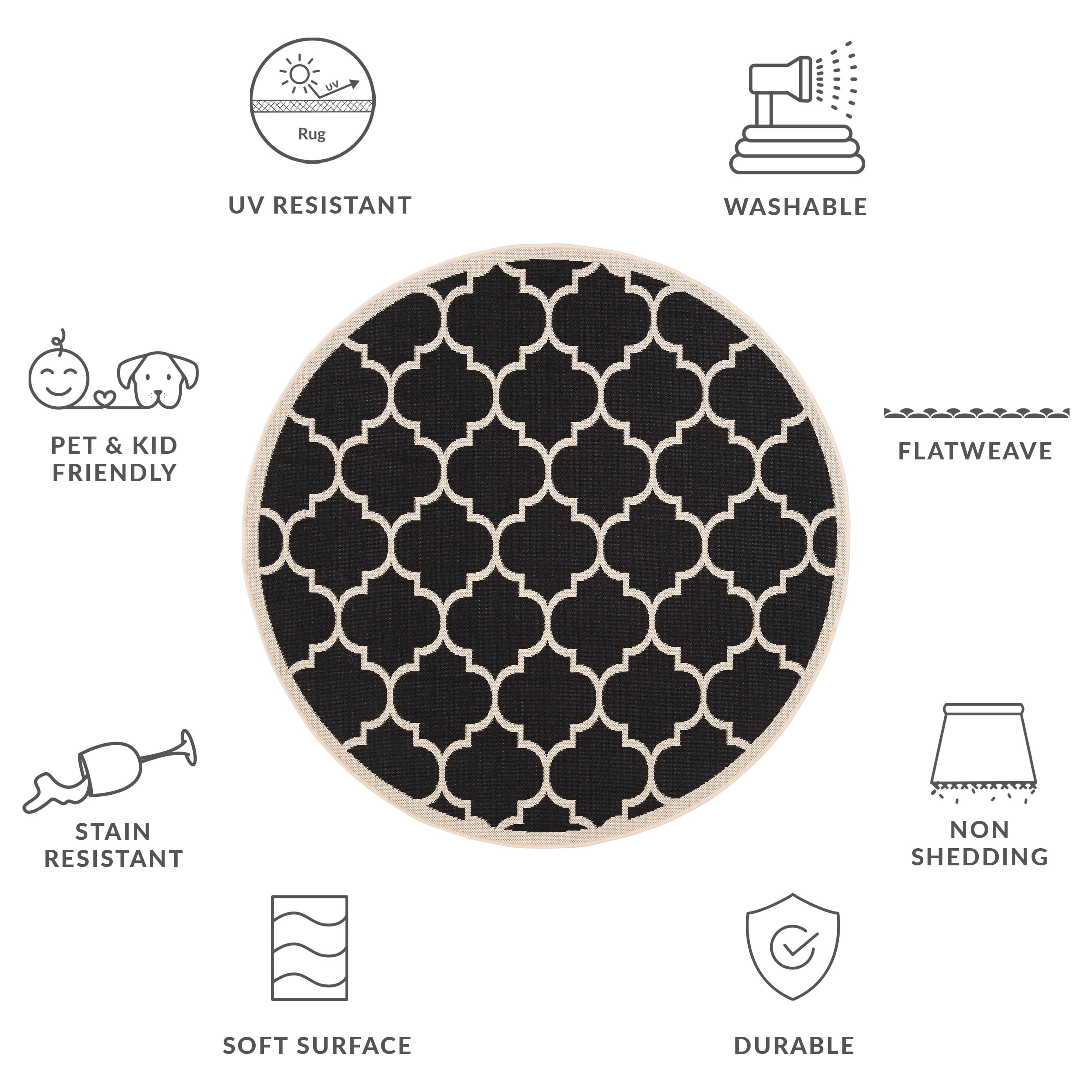 Safavieh Courtyard Alyssa Geometric Indoor/Outdoor Area Rug, Black/Beige, 6'7" x 6'7" Round