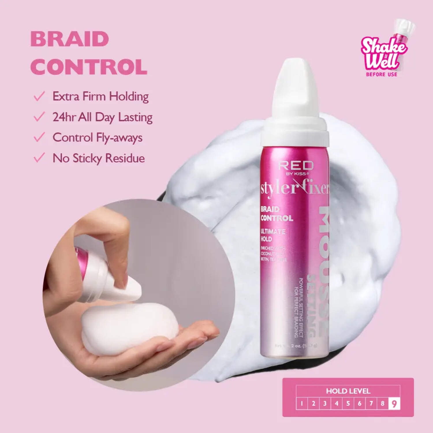 Red by Kiss Setting Mousse Braid Frizz Control, Curl Definition