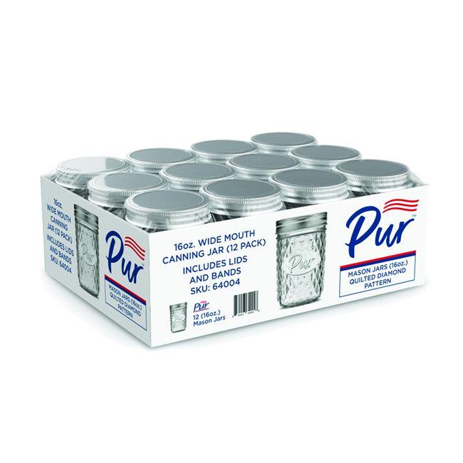 Pur 6028928 16 oz Wide Mouth Diamond Mason Jar Pack of 12 Walmart