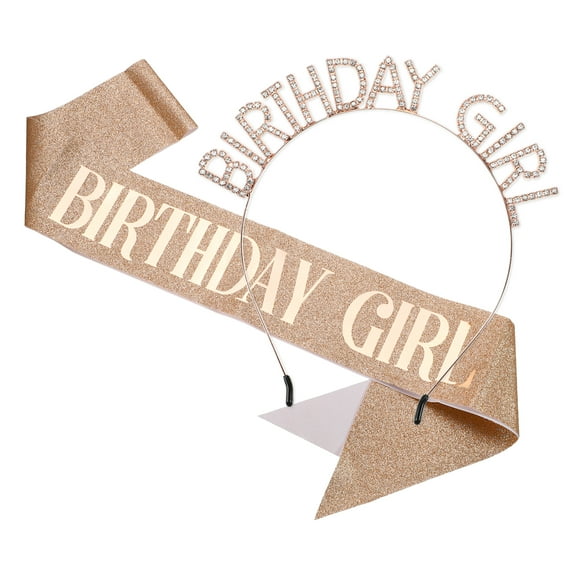 1 Set Birthday Girl Headband Tiara for Women Rhinestone Happy Birthday Accessories Rose Gold Tone White