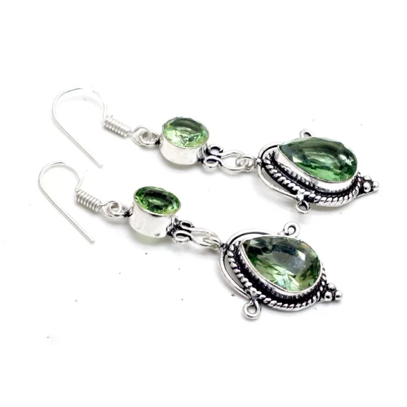 Green Amethyst Gemstone 925 Sterling Silver Handmade Jewelry Earring Size-1.50