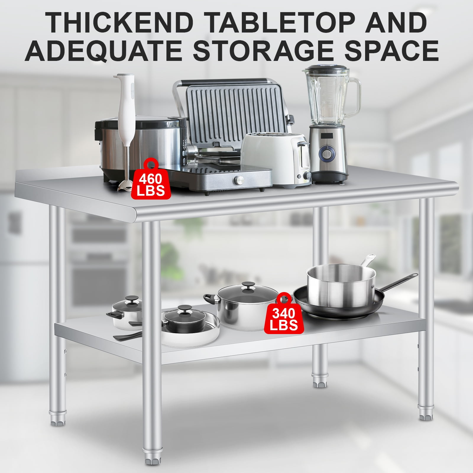 Stainless Steel Prep Table with Backsplash - Adjustable Undershelf - Commercial Kitchen Worktable for Restaurant, Home, Outdoor - Size 60x24 Inch