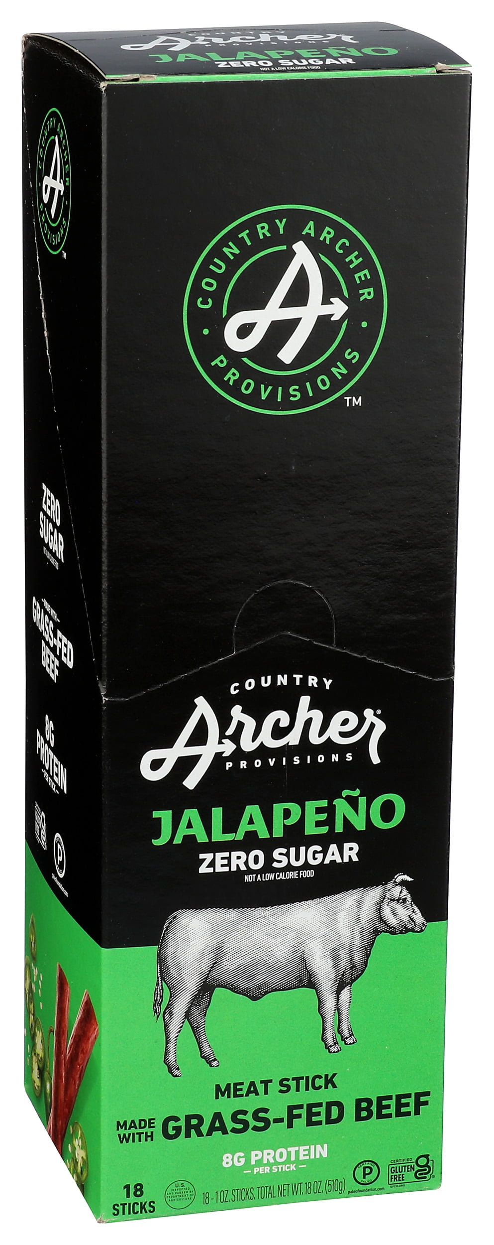 Pack of 18, Country Archer Jalapeño Grass-Fed Beef Stick, 1 oz
