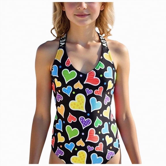 NOLDARES Girls Swimsuit One Piece Bathing Suit Crossed Back Straps Swimsuits Girl Swimwear(Black,9-10 Years)