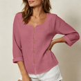 thumbnail image 4 of Stralyhd 3/4 Sleeve Tops for Women 2026 Summer Button Down Shirt Dressy Casual V Neck Tops Loose Fit Travel Vacation Henley Blouses Pink L, 4 of 8