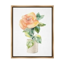 Stupell Industries Rose Sprig in Planter Botanical & Floral Painting Brown Floater Framed Canvas Art Print Wall Art, 25 x 31