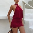 thumbnail image 2 of Sexy Halter Neck Backless Mini Dress for Women Sleeveless Ruched Bodycon Party Night Out Club Dresses, 2 of 8