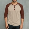 thumbnail image 2 of VSSSJ Mens Color Block Henley Shirt Long Sleeve Button Round Neck Raglan Shirt Fitness Gym Comfortable Athletic Workout T Shirt Tops Wine XXXL, 2 of 7