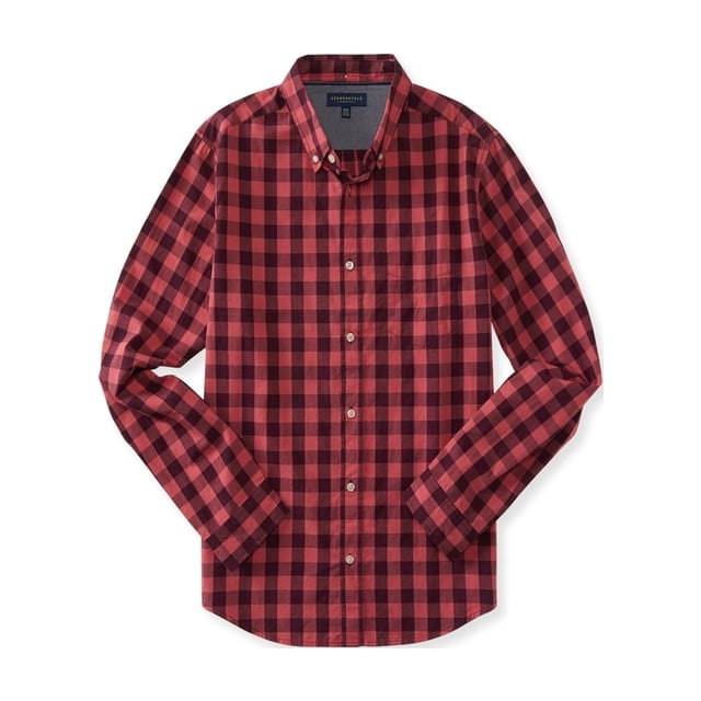 Aeropostale Mens Gingham LS Button Up Shirt, Rojo, Mediano Aeropostale Botones al frente