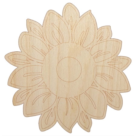 Cute Sunflower Doodle Wood Shape Unfinished Piece Cutout Craft DIY Projects - 4.70 Inch Size - 1/8 Inch Thick