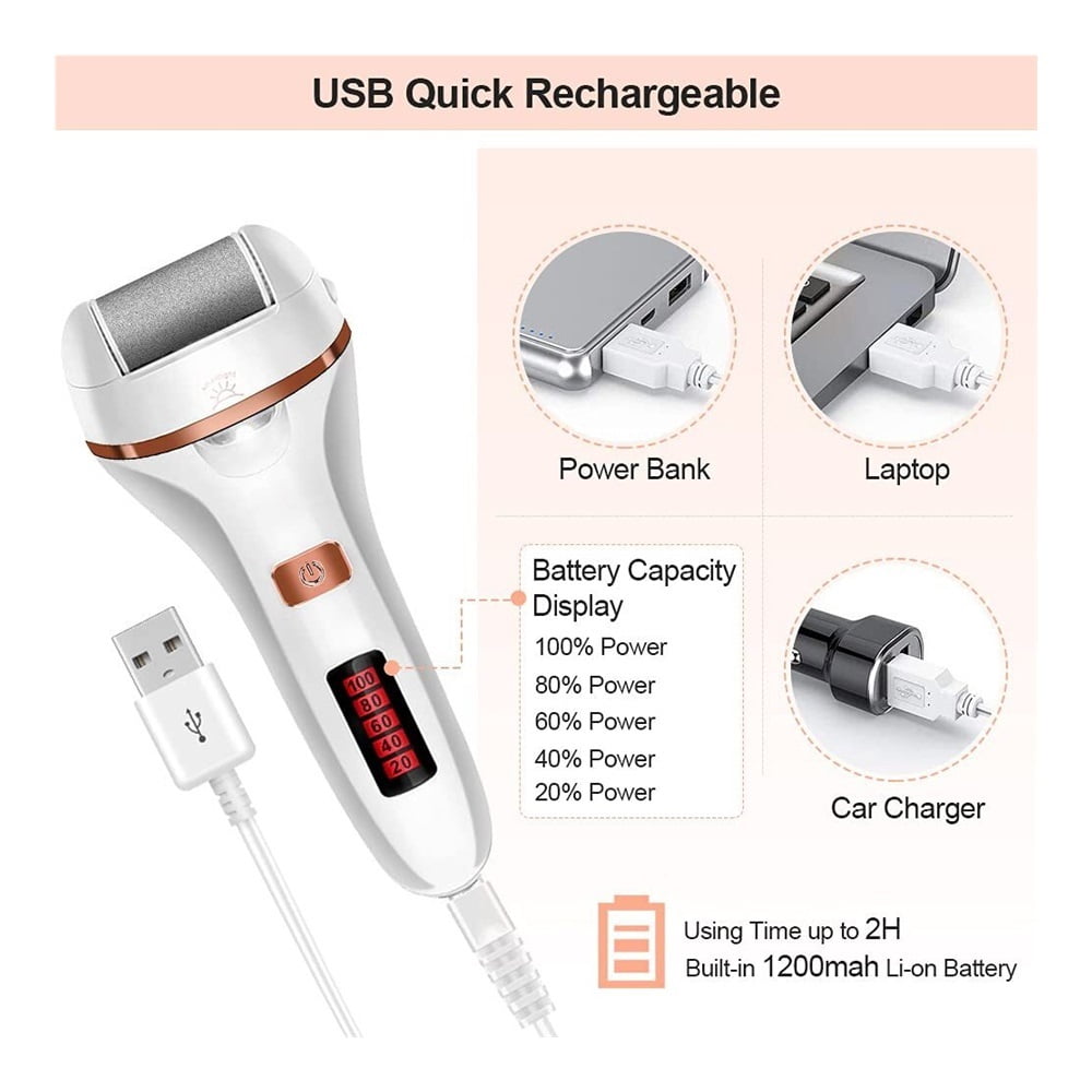 Electric Foot File Callus Remover, Rechargeable Pedicure Tools Foot Care Kit, Callus Remover for Feet with 3 Roller Heads,2 Speed, Display for Remove Cracked Heels Calluses and Hard Skin