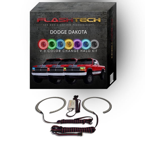 Flashtech RGB Multi Color Changing LED Halo Ring kit for 1991-1996 Dodge Dakota Headlights