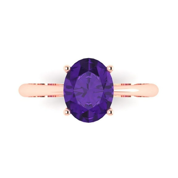 Solitaire Engagement Ring for Women - 2ct Natural Amethyst in 18K Rose Gold Promise Ring