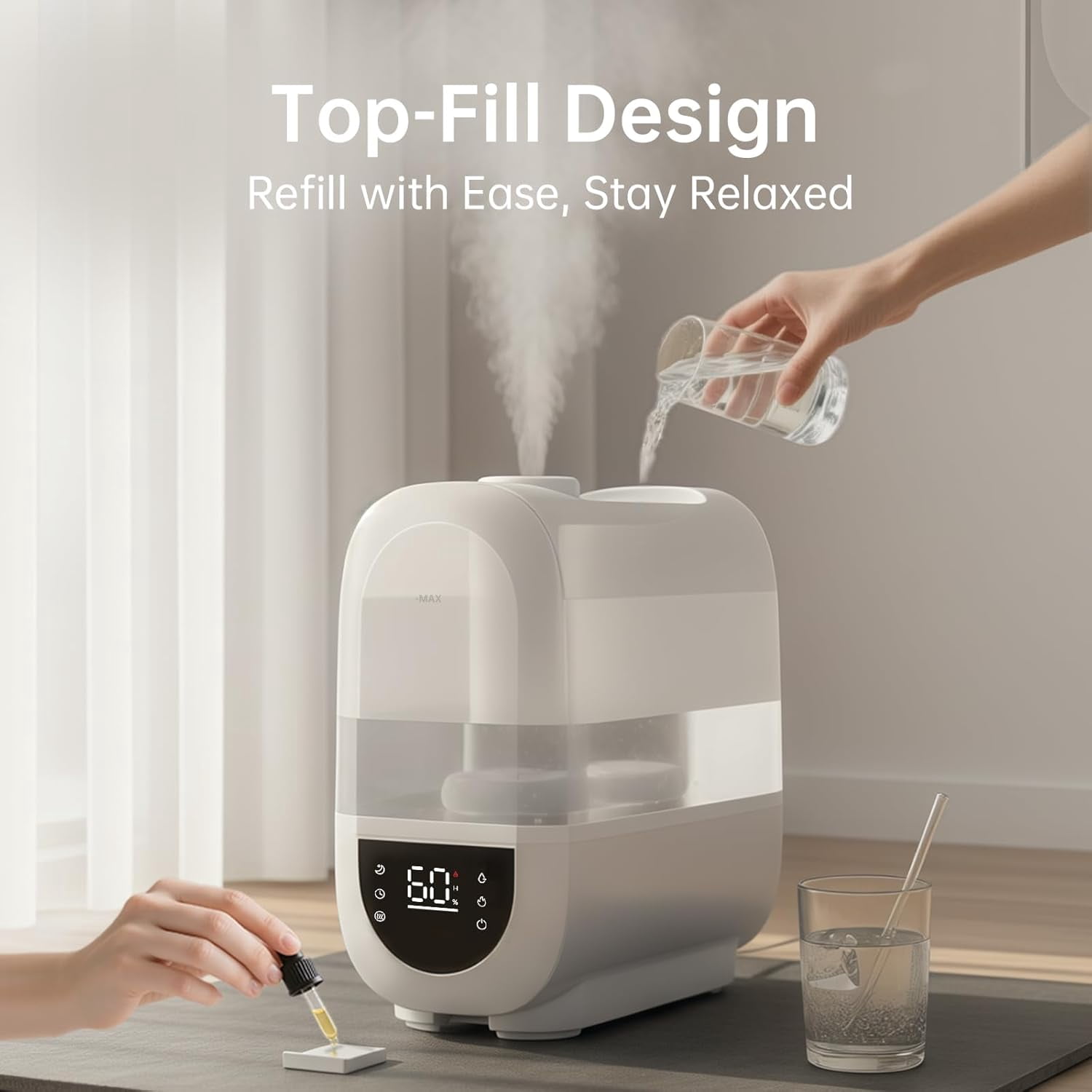 Humidifiers for Bedroom, 6.5L Top Fill for Large Room, dB Quiet Supersized Cool Mist Air Humidifier for Baby Nursery, Plants, Indoor, Auto Shut-Off & Night Light, Easy to Clean & Fill
