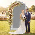 thumbnail image 2 of Grey Geometric Arch Backdrop Cover, Spandex Fitted Wedding Arch Cover, Bohemia Tribal Farm Tribal Patterned Round Top Stand Covers for Birthday Ceremony Bridal Shower Party Decor 6x2.6 Ft, 2 of 9