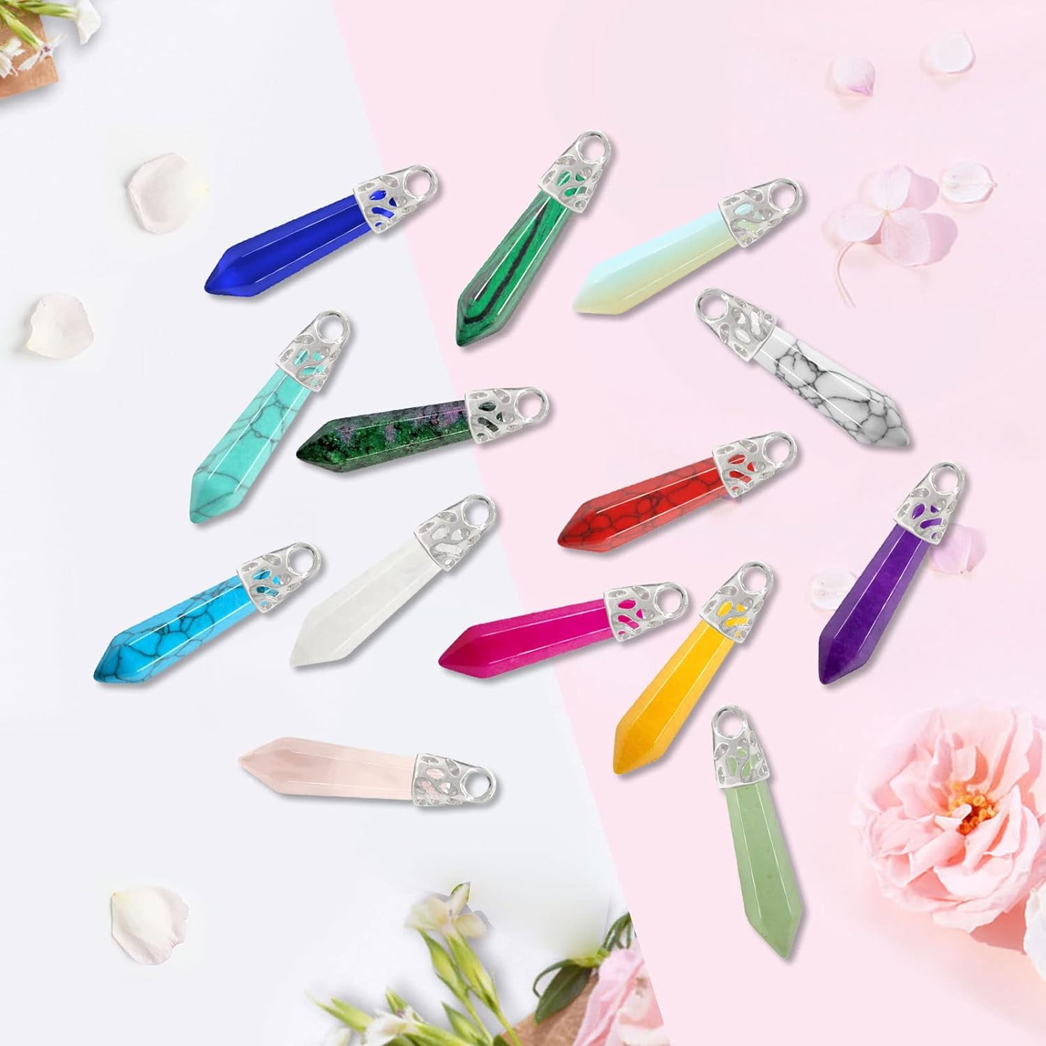 GGB-Crystal Charms, 39pcs Natural Crystal Charms for Jewelry Making Bulk Cute Embellishments Glass Charms for DIY Earring Pendant, Bracelets Necklaces Keychains Decoration Art Crafts Making【0509】