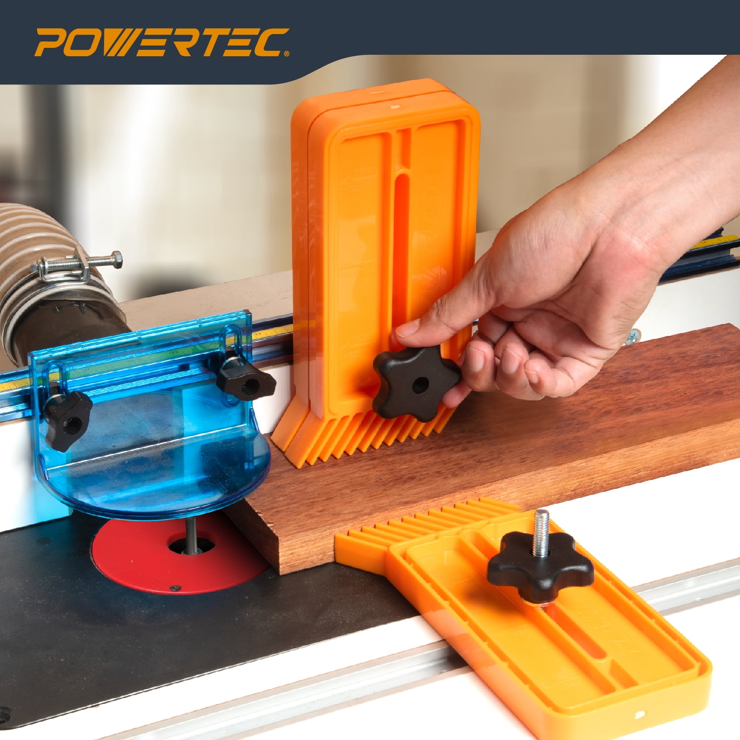 POWERTEC 2PK Stackable Feather Boards for Table Saw, Router Fence, Router Table & Bandsaw - Woodworking Tools & Accessories for Universal T-Track & Miter Slot Mount (71832-P2N)
